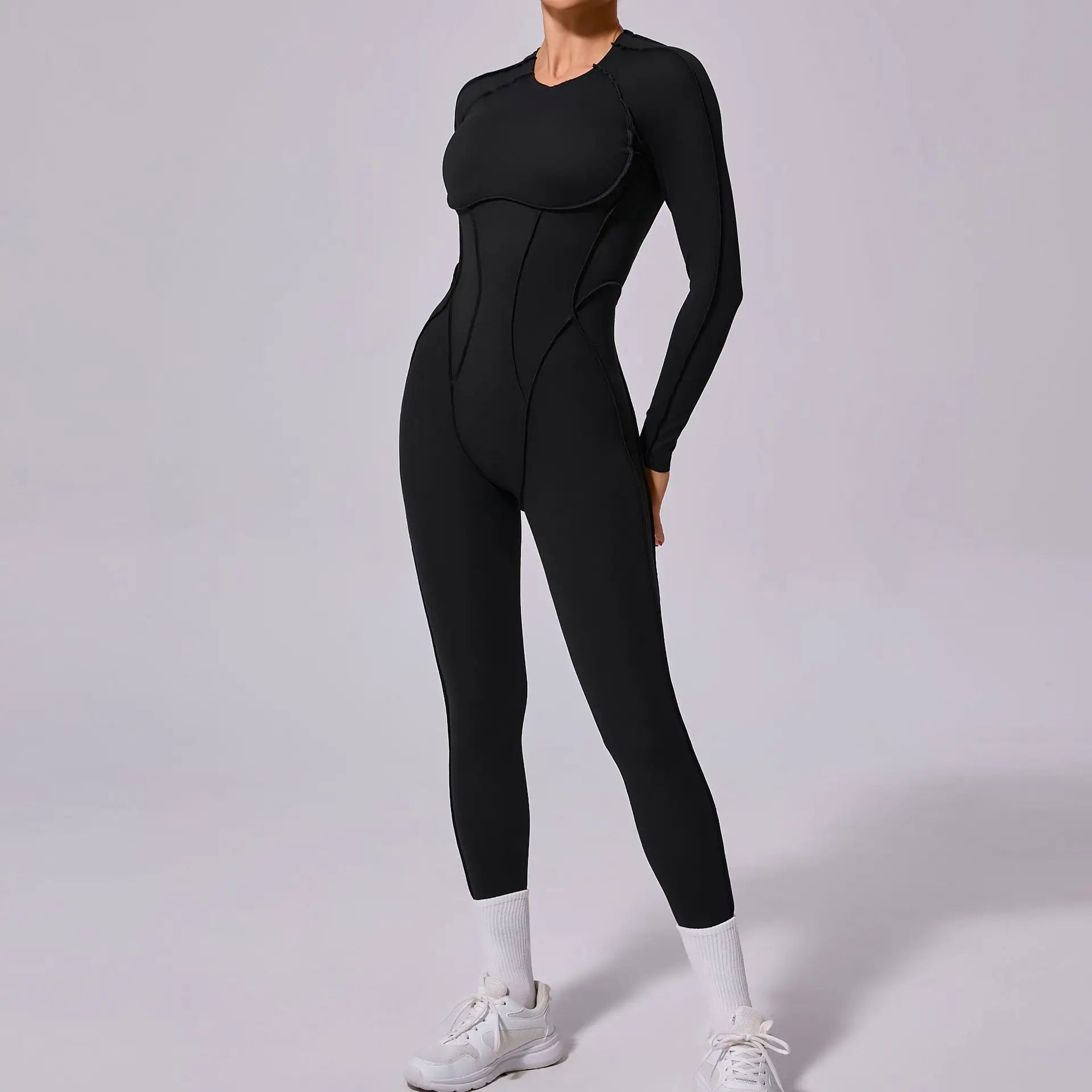 Long Sleeve Overalls Romper - Women's Running & Gym Jumpsuit