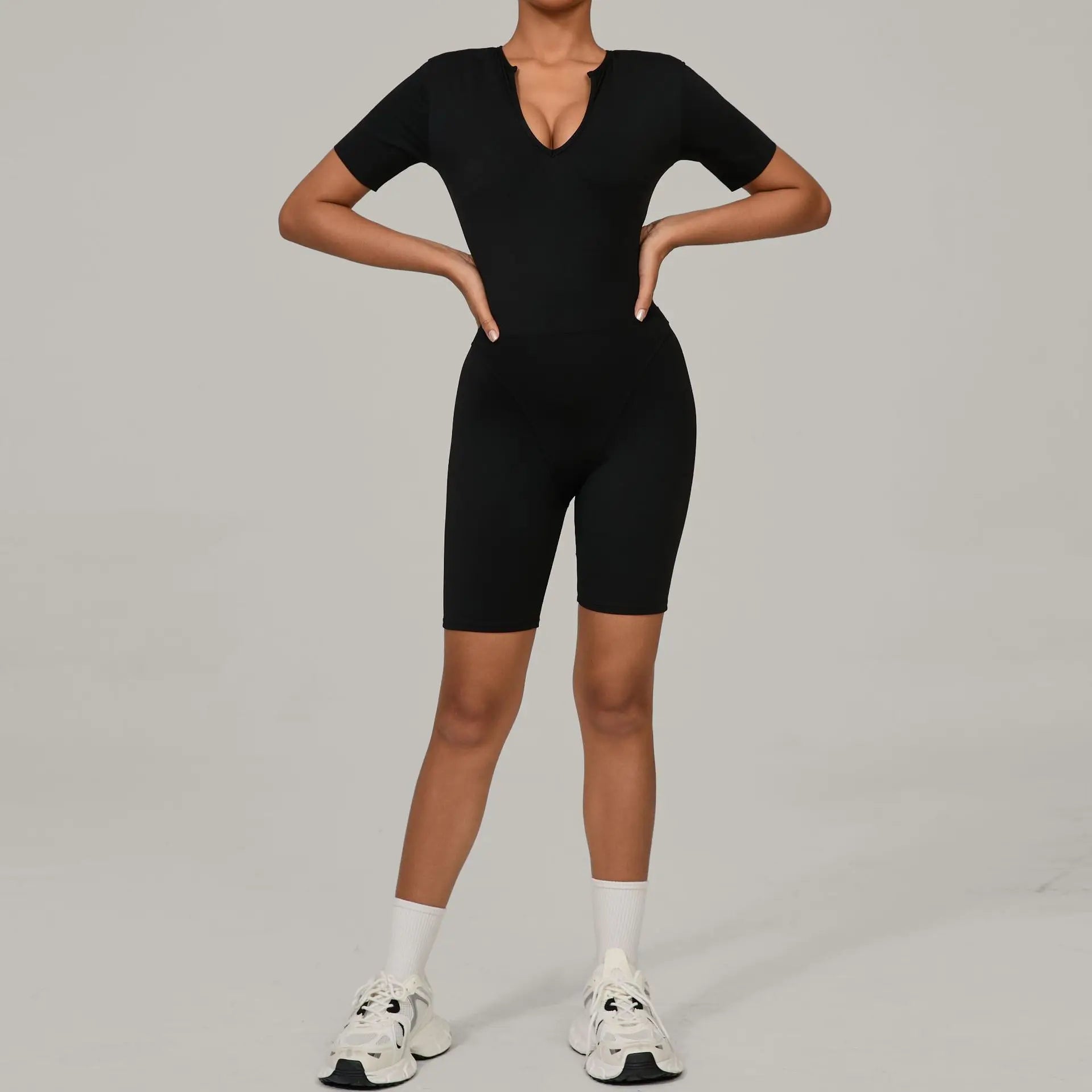 Short Sleeve Summer Romper - Women's Push-Up Yoga Bodysuit