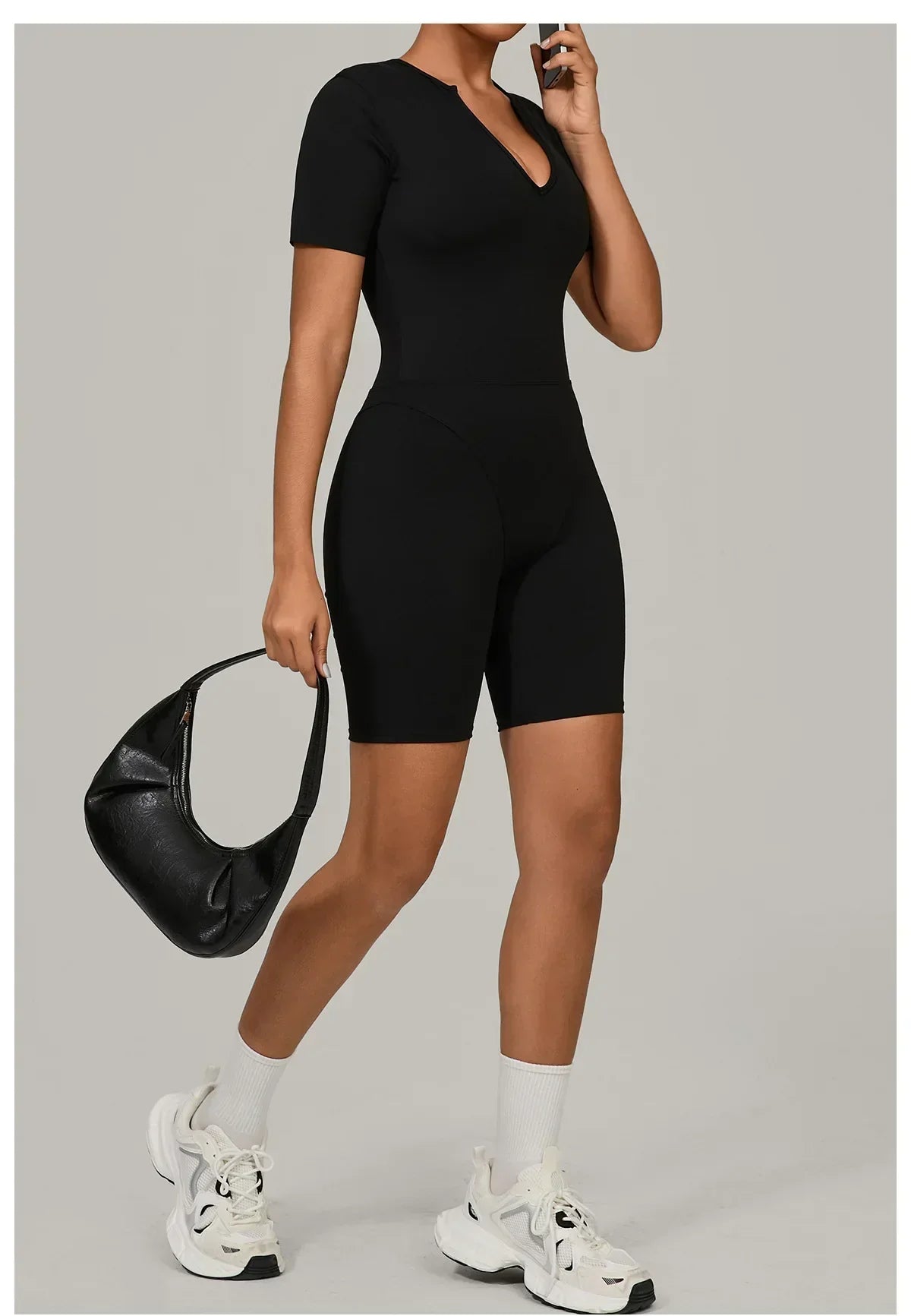 Short Sleeve Summer Romper - Women's Push-Up Yoga Bodysuit