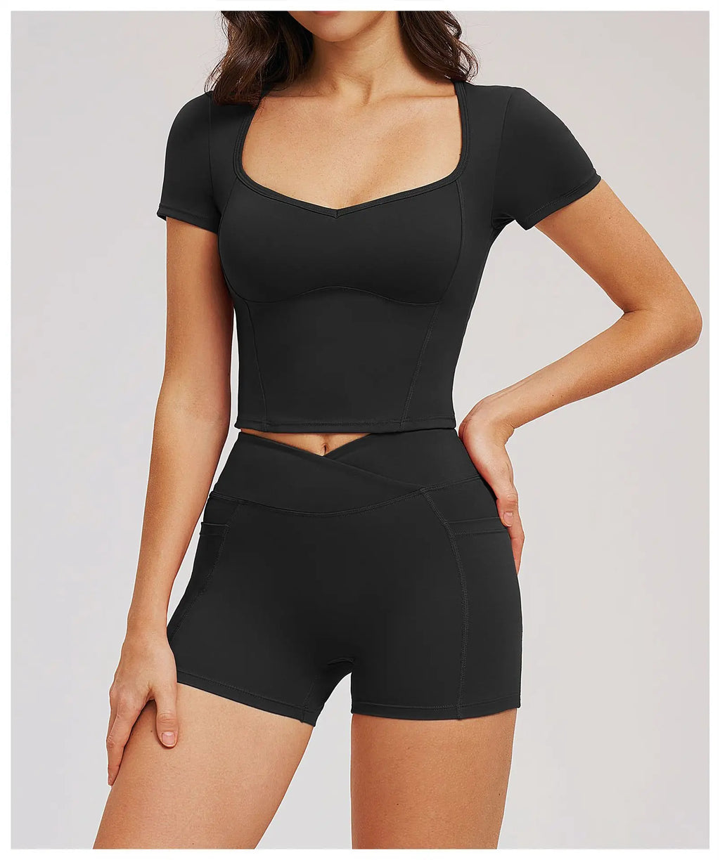 Short-Sleeve Stretch Sports Tee - Women's Yoga & Gym Top