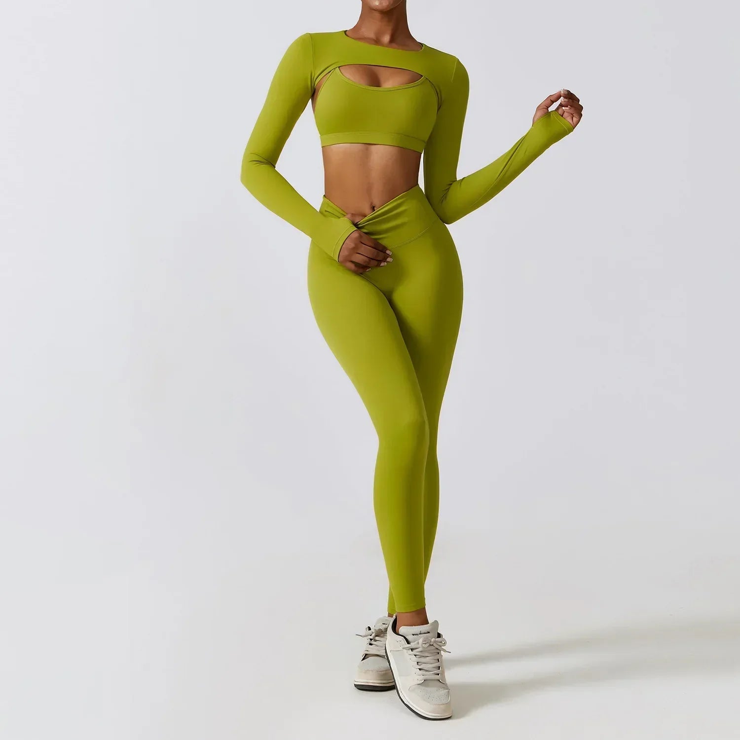 2/3-Piece Activewear Set - Leggings, Bra & Long Sleeve Top