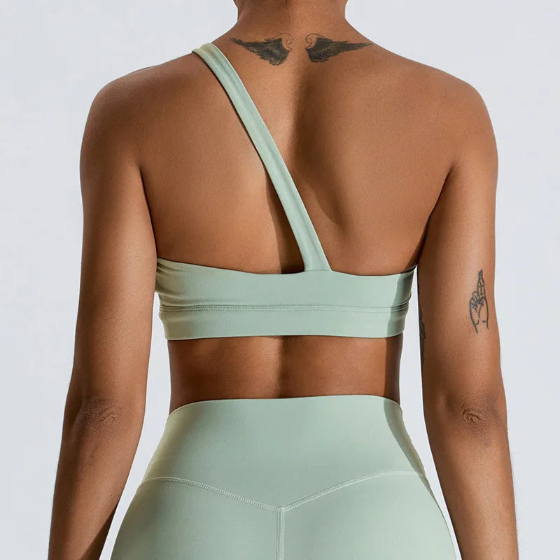 One-Shoulder Sports Bra - Women's High-Support Yoga Vest