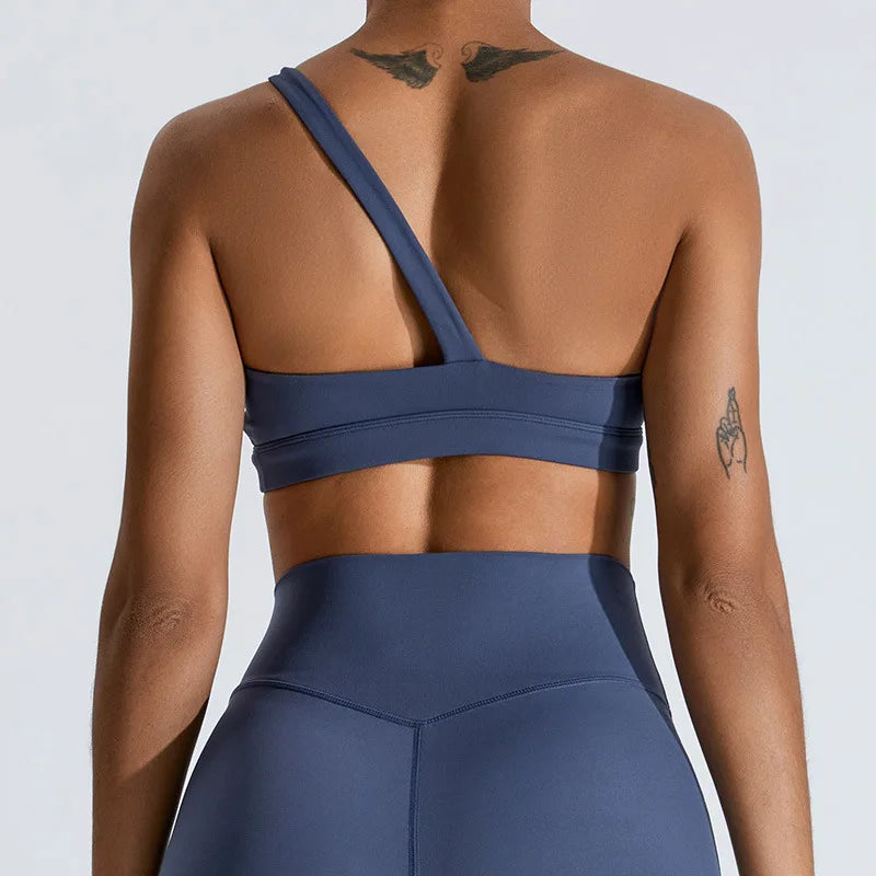 One-Shoulder Sports Bra - Women's High-Support Yoga Vest
