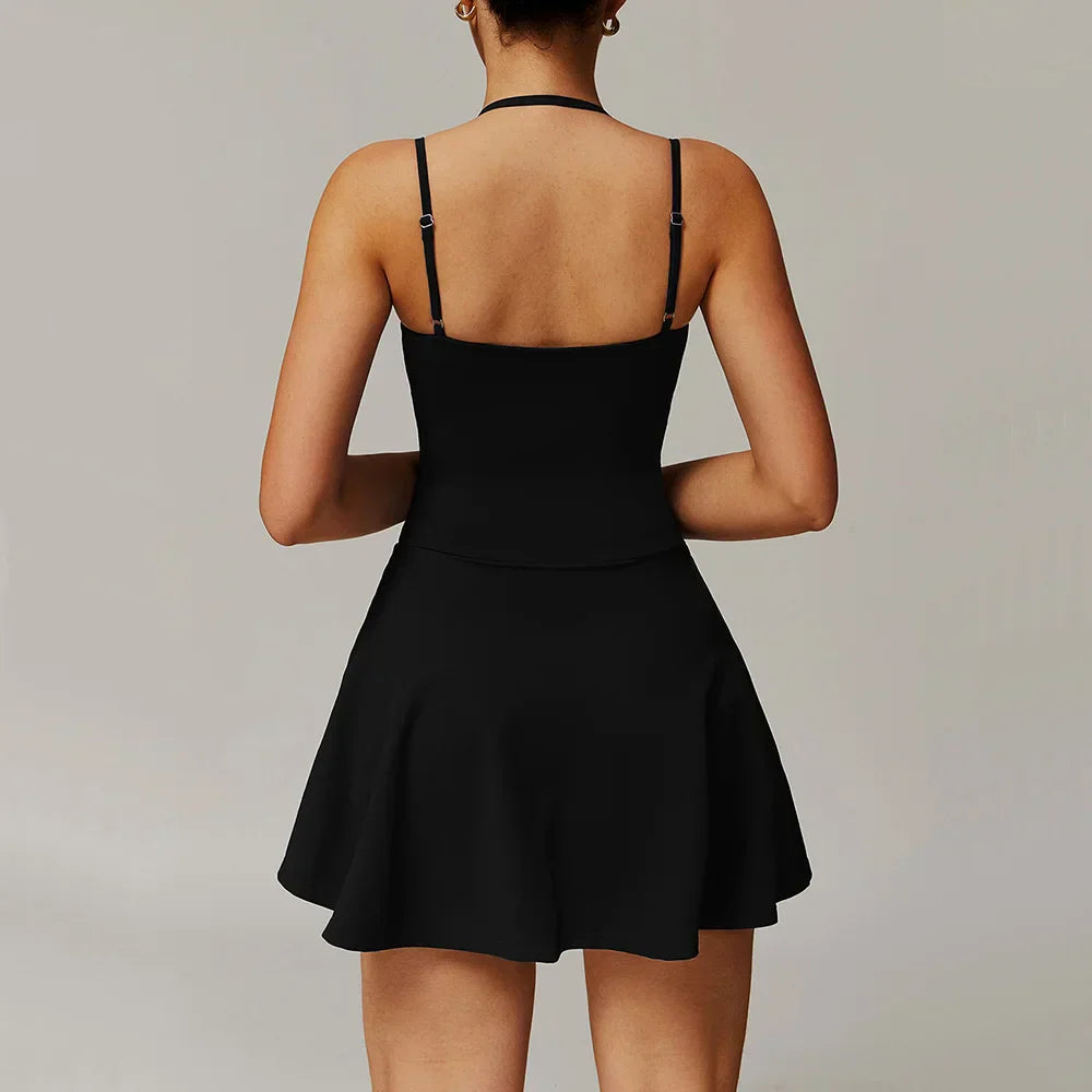 Skort Gym Jumpsuit - Women's Fitness Tracksuit Set