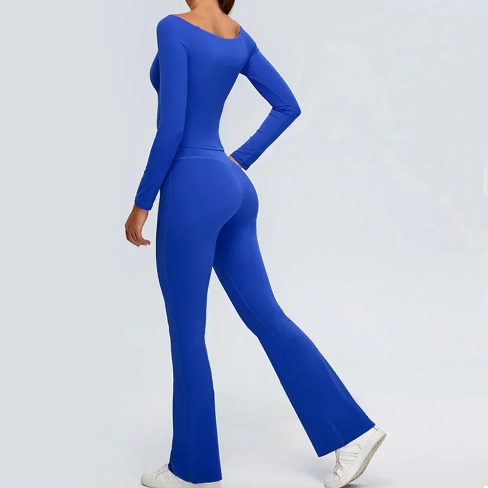 2-Piece Tracksuit Set - High-Waist Leggings & Long Sleeve Top