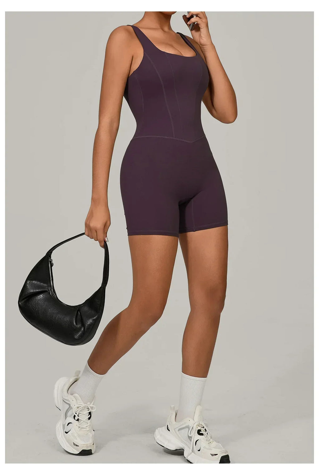 Backless Bodycon Romper - Women's Push-Up Workout Jumpsuit