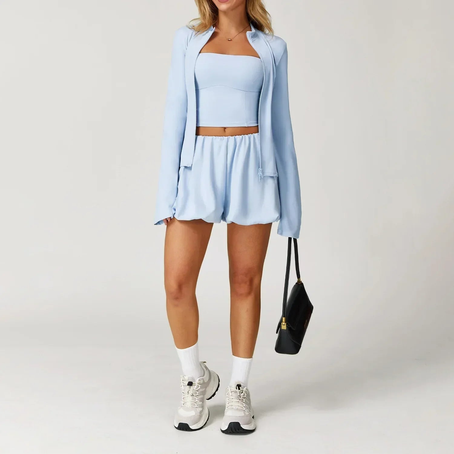 2/3-Piece Yoga Set - Jacket, Bra & Shorts Tracksuit