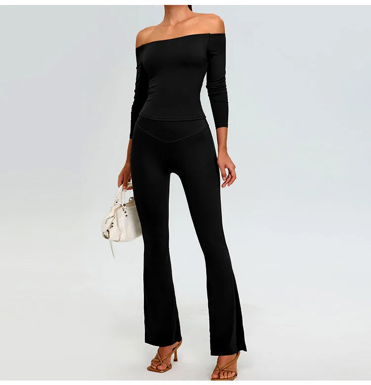 2-Piece Tracksuit Set - High-Waist Leggings & Long Sleeve Top