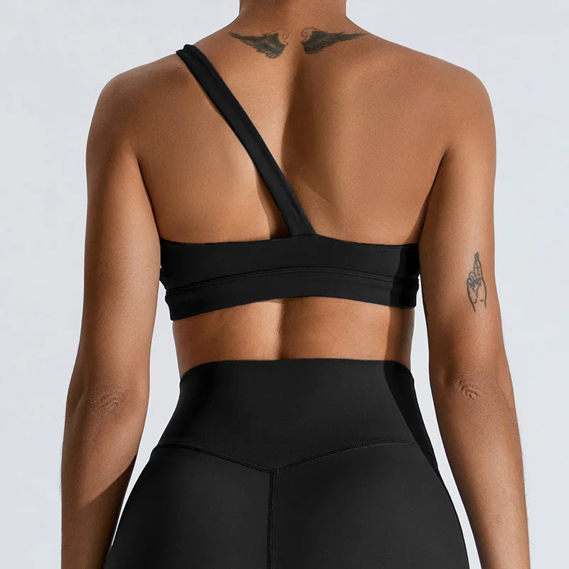 One-Shoulder Sports Bra - Women's High-Support Yoga Vest