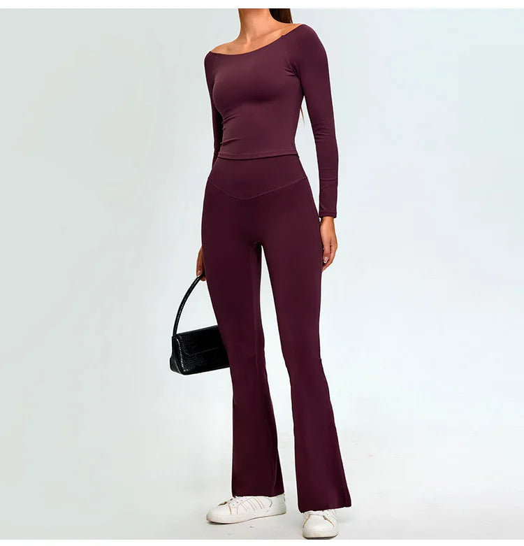 2-Piece Tracksuit Set - High-Waist Leggings & Long Sleeve Top