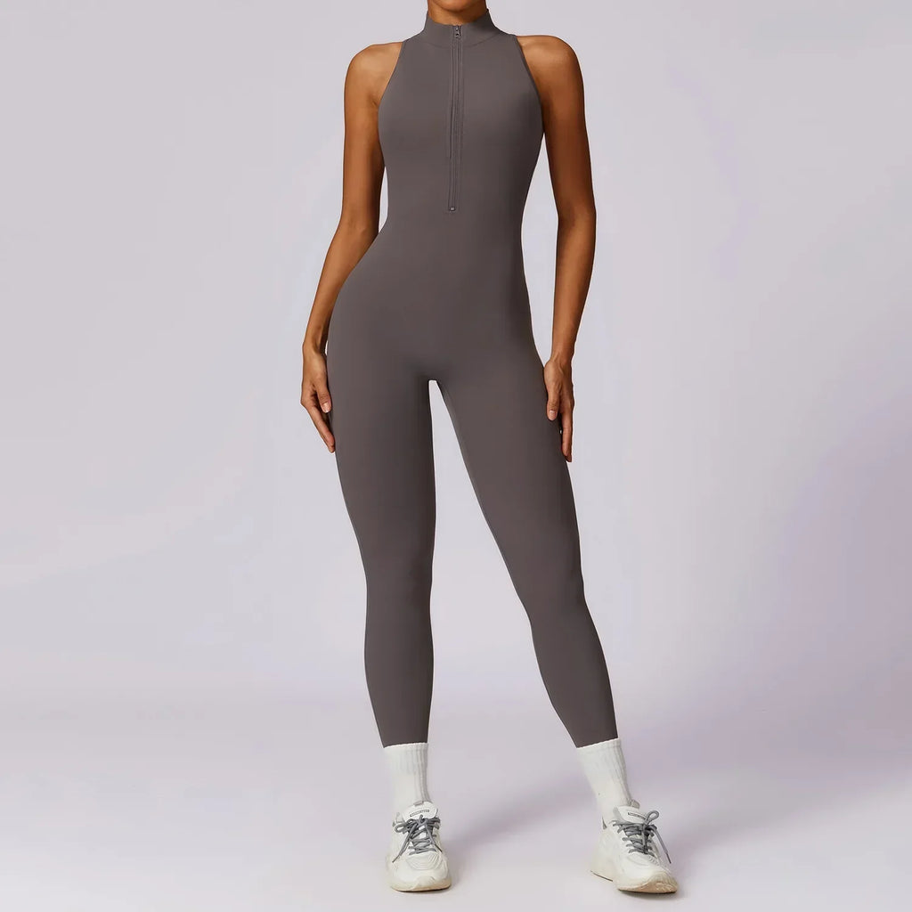 Zip-Front Yoga Jumpsuit - Women's Pilates & Gym Overalls