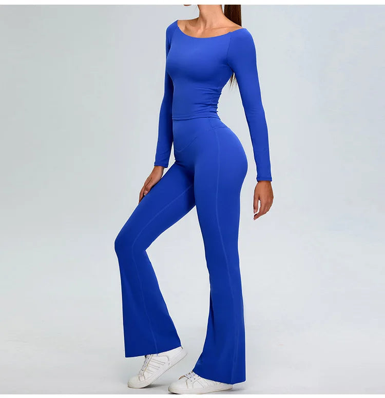 2-Piece Tracksuit Set - High-Waist Leggings & Long Sleeve Top