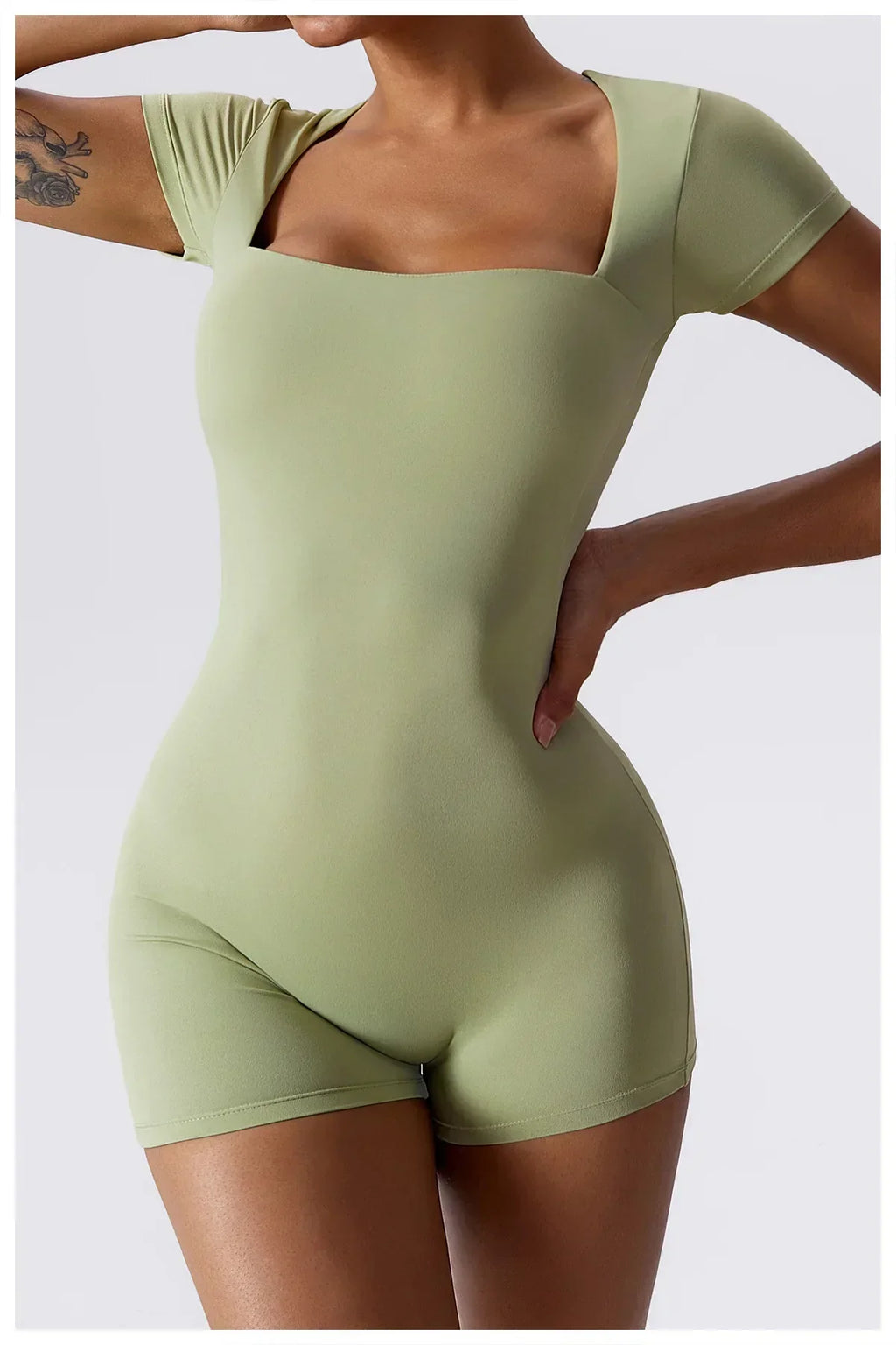 Short Sleeve One-Piece Yoga Suit - Women's Push-Up Bodysuit