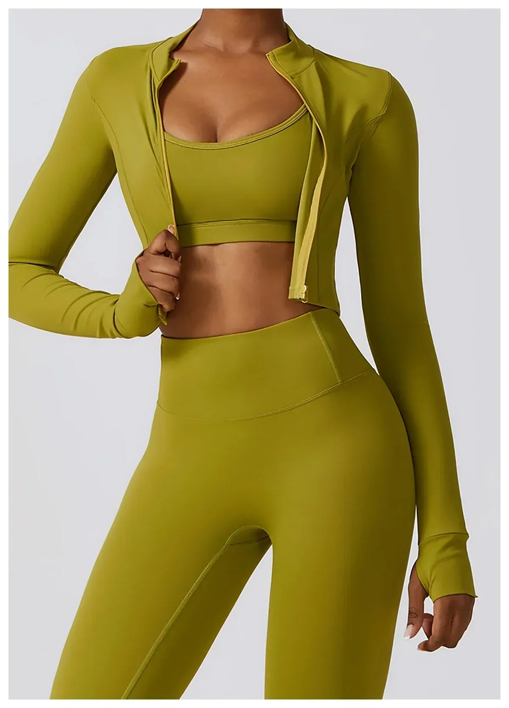 2/3-Piece Activewear Set - Leggings, Bra & Long Sleeve Top