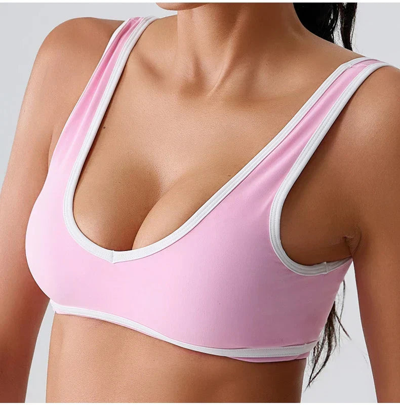 Patchwork Push-Up Sports Bra - Breathable Tank Crop Top