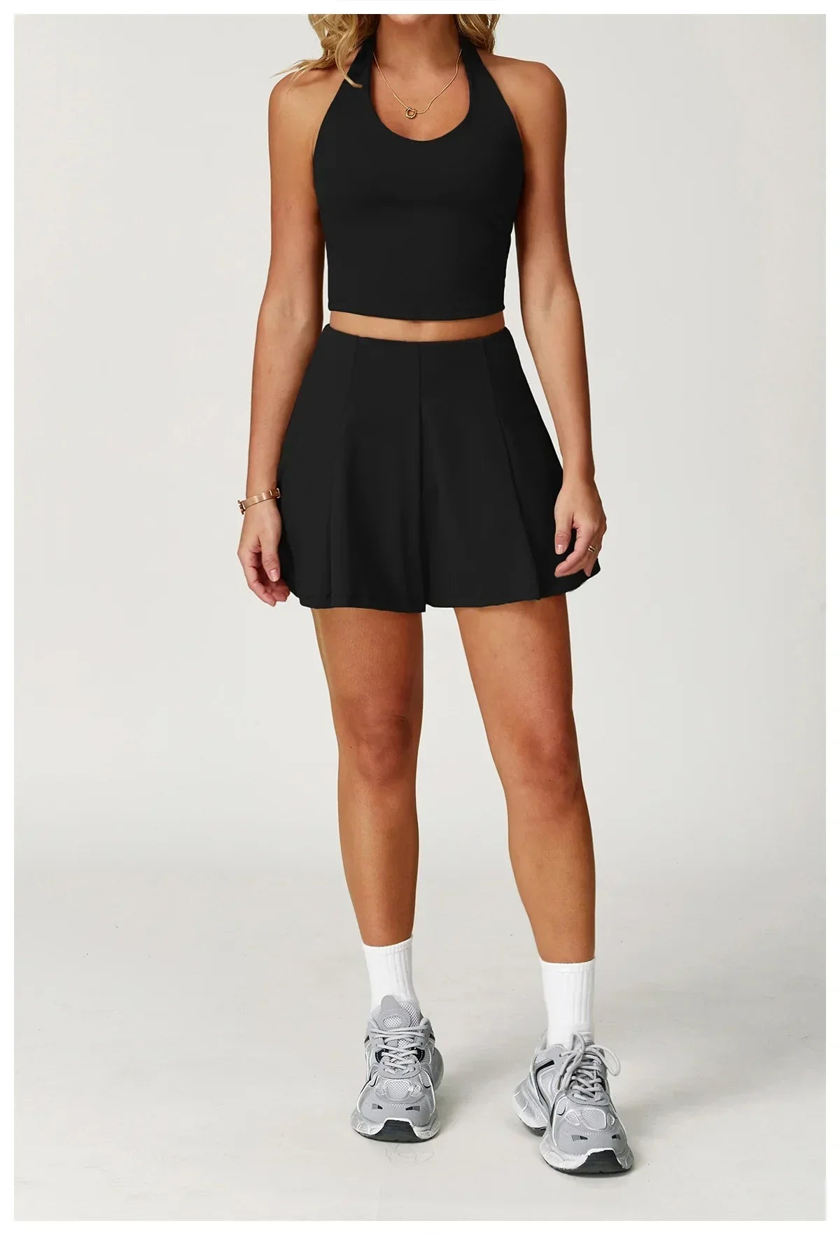 2-Piece Halter Bra & Skirt Set - Women's Fitness Tracksuit