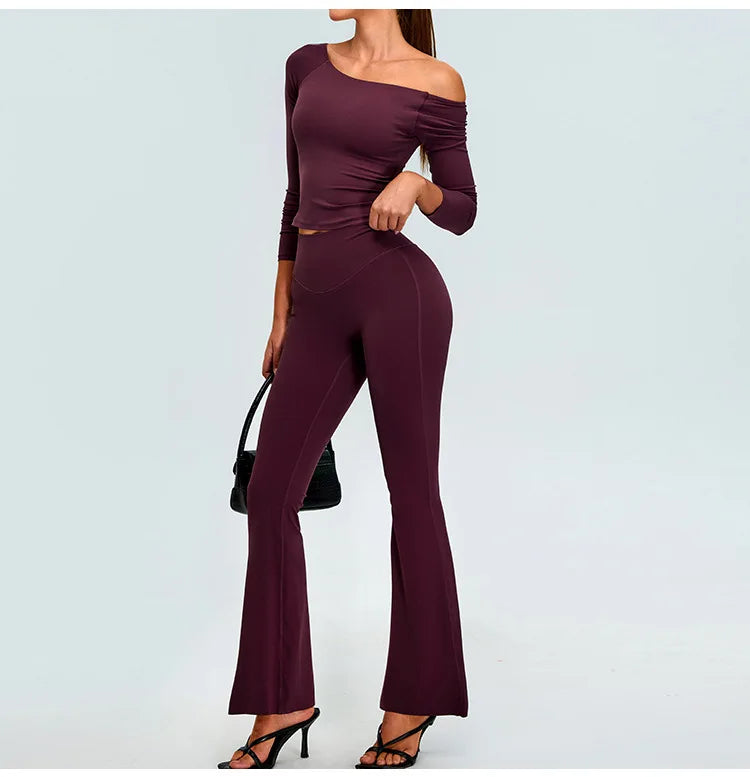 2-Piece Tracksuit Set - High-Waist Leggings & Long Sleeve Top