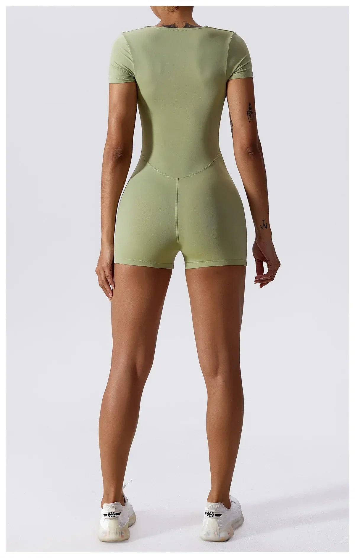 Short Sleeve One-Piece Yoga Suit - Women's Push-Up Bodysuit