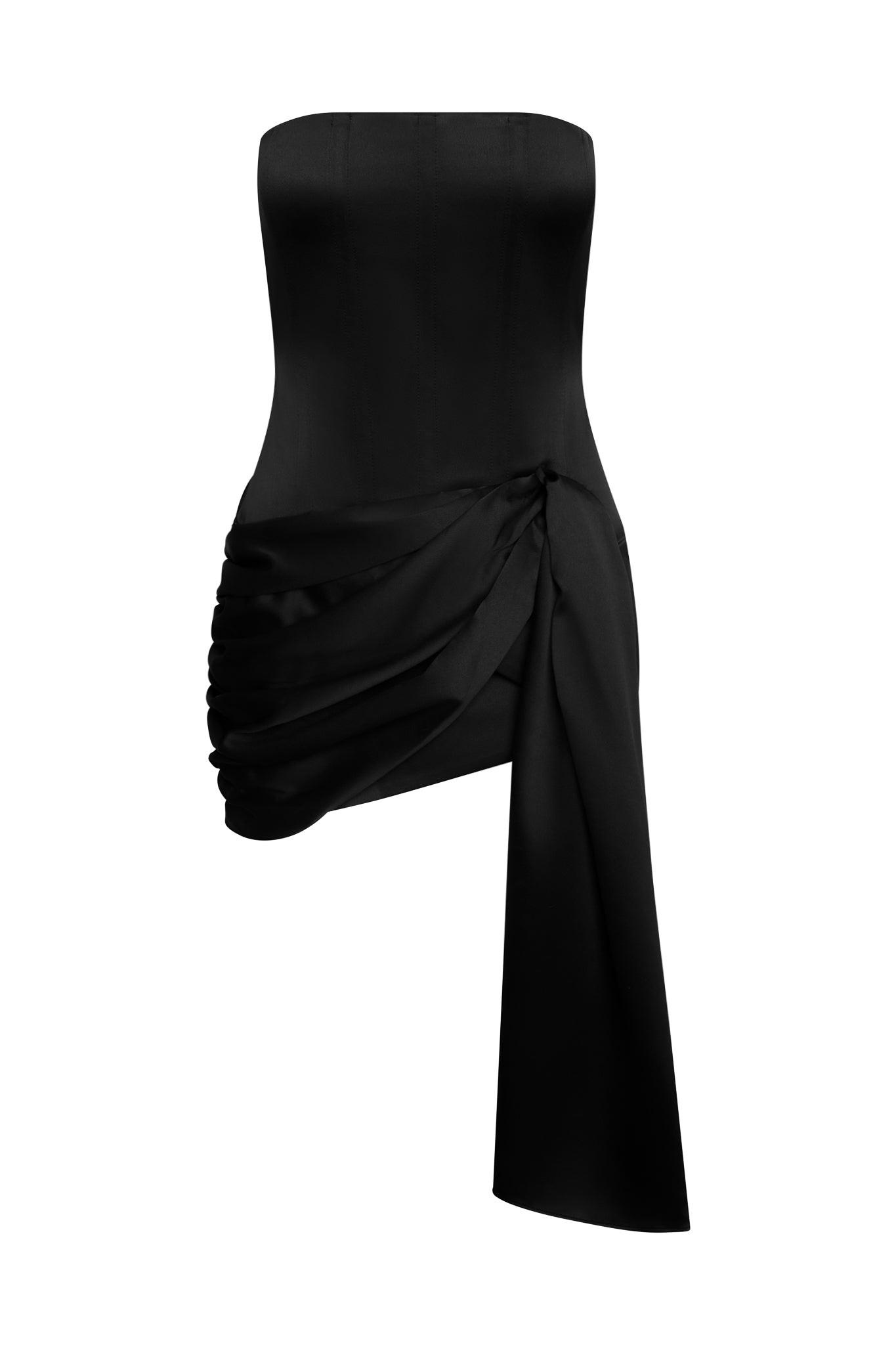 Solara Satin Corset Dress - Black
