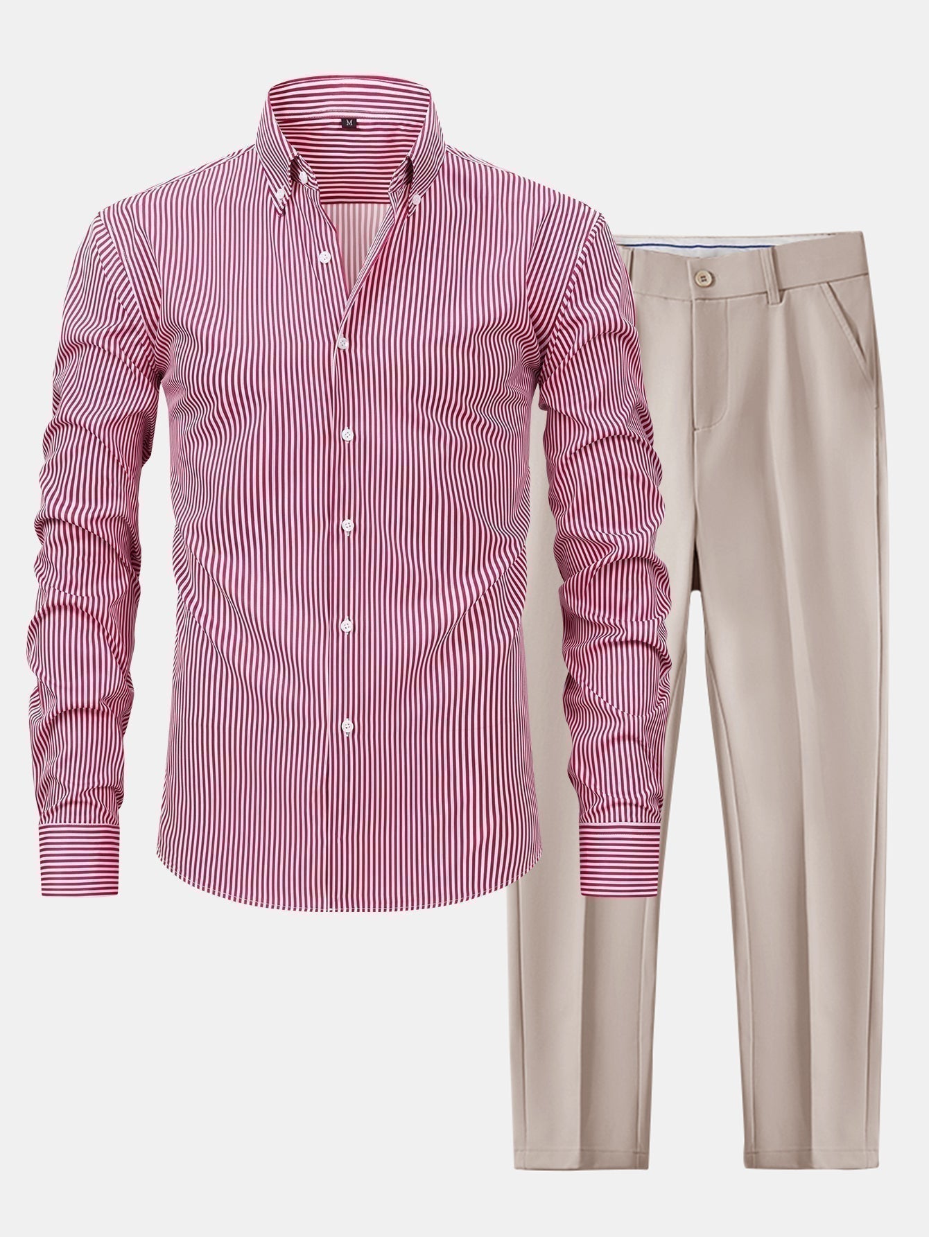Long Sleeve Stripe Button Up Shirt & Slim Fit Tapered Trousers